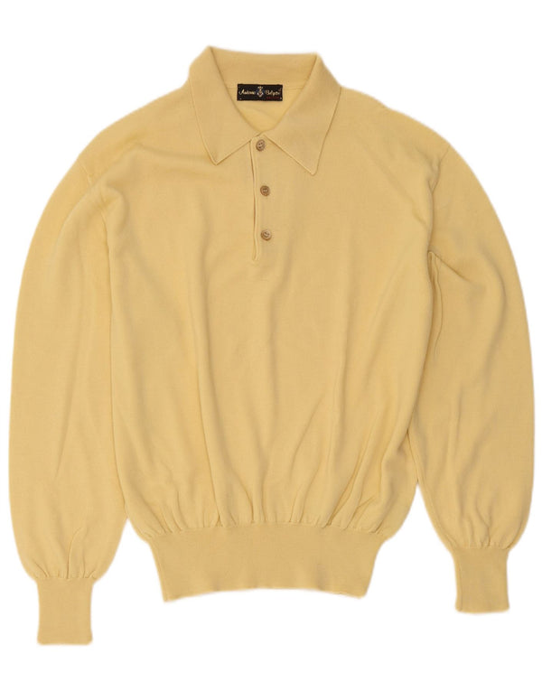 vintage Mens Polo Neck Jumper Pull Moyen Jaune Laine
