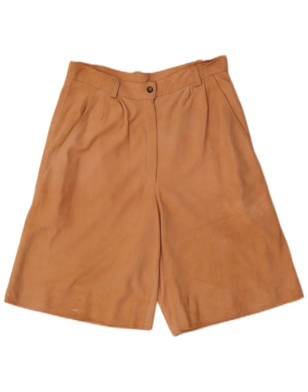 Bermuda en daim taille haute vintage pour femme W28 Marron moyen