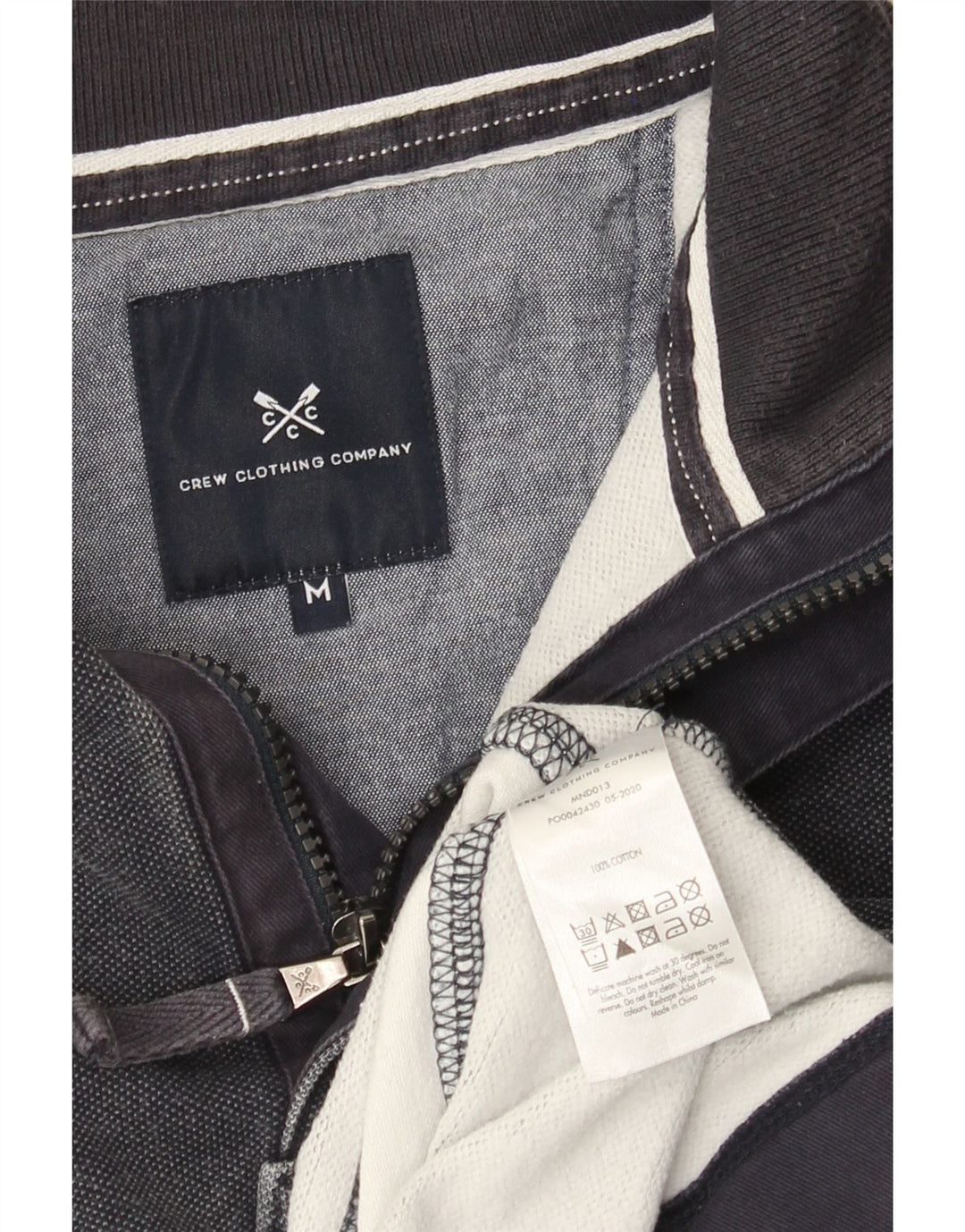 Crew Clothing Sweat-shirt à col zippé pour homme Rayé bleu marine moyen