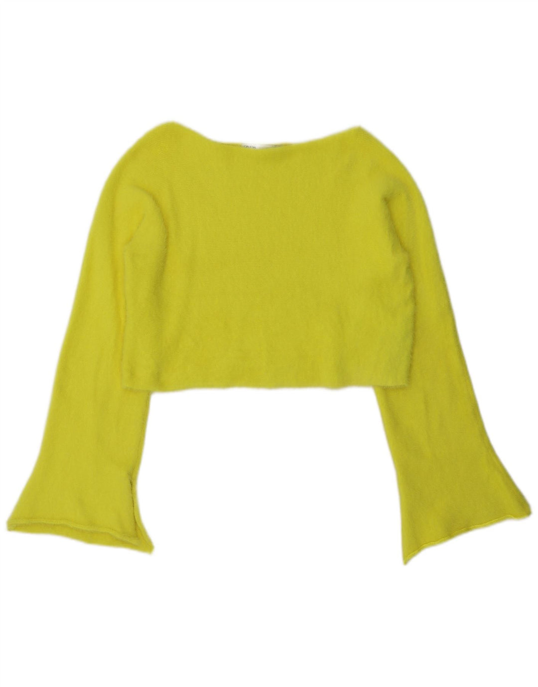 Zara Womens Crop Top Manches Longues UK 14 Nylon Jaune Moyen