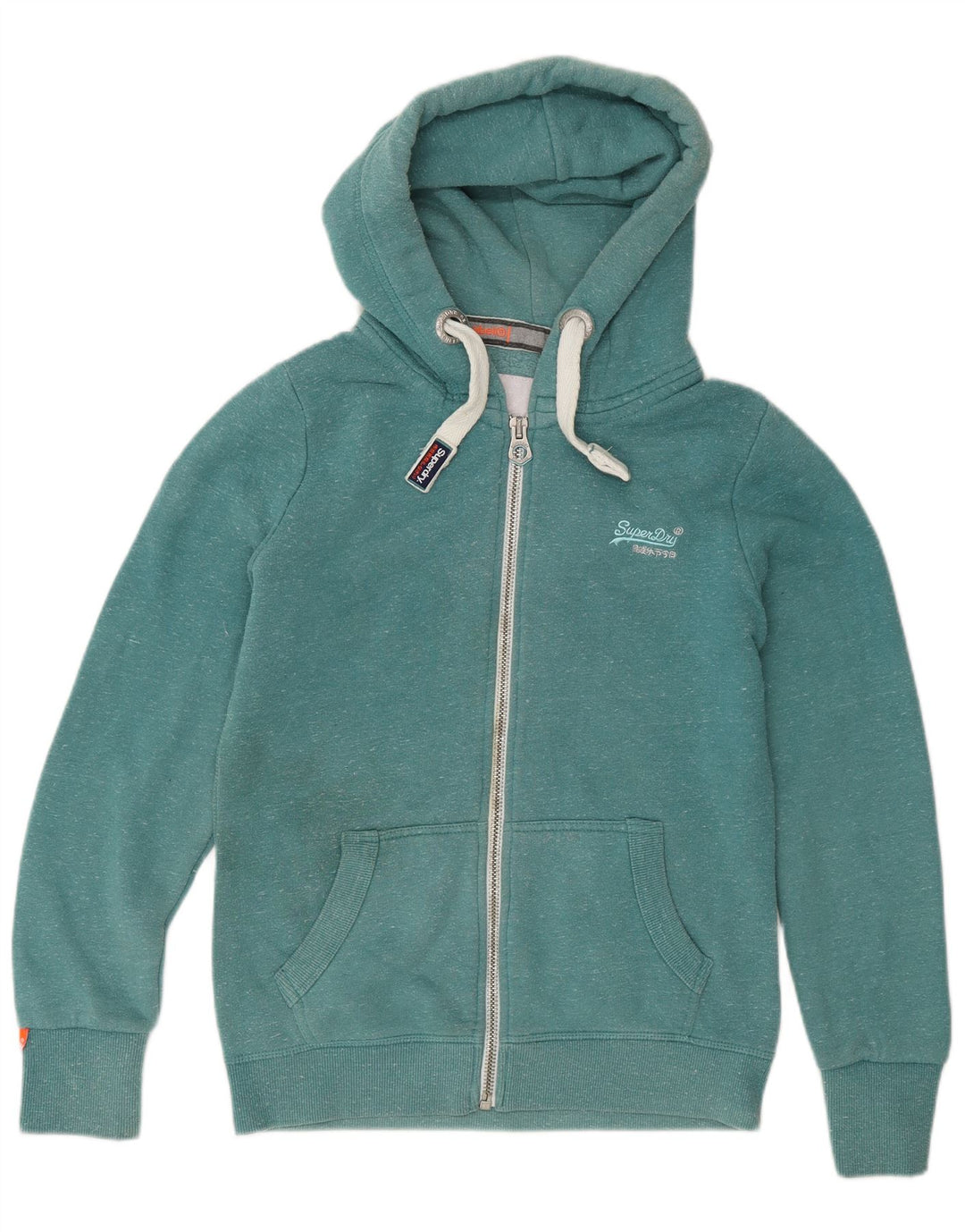 Superdry Pull à capuche zippé en coton moucheté vert moyen |