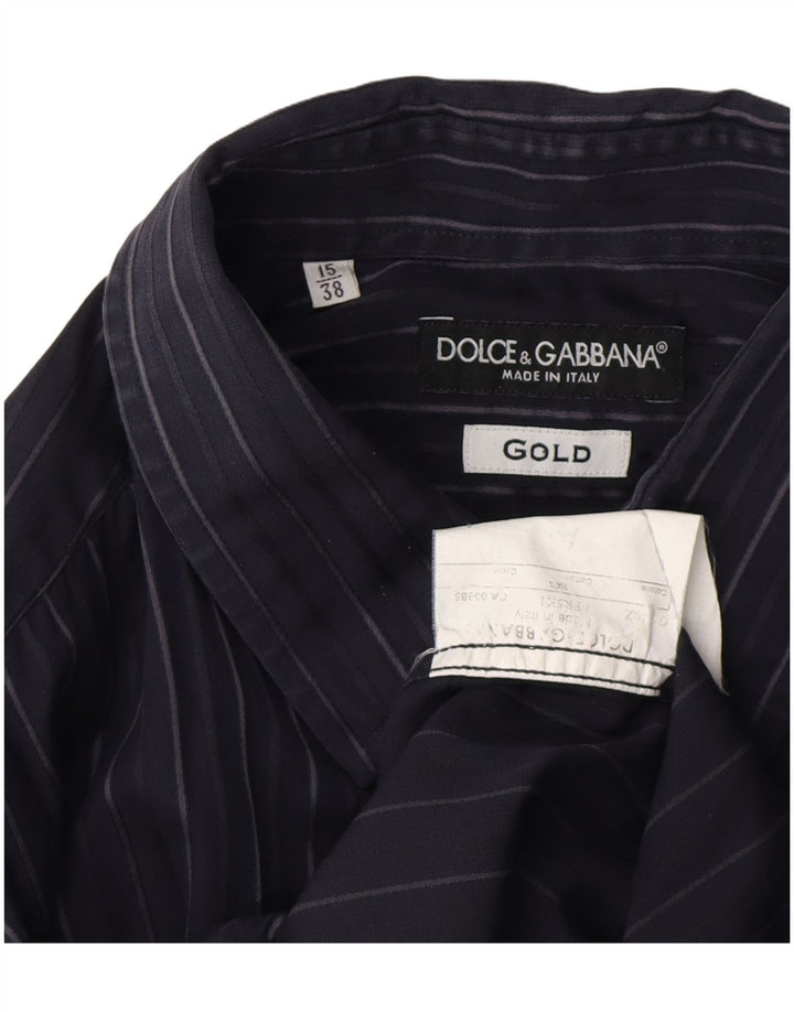 DOLCE & GABBANA Chemise homme Taille 15 38 Coton à fines rayures bleu marine moyen