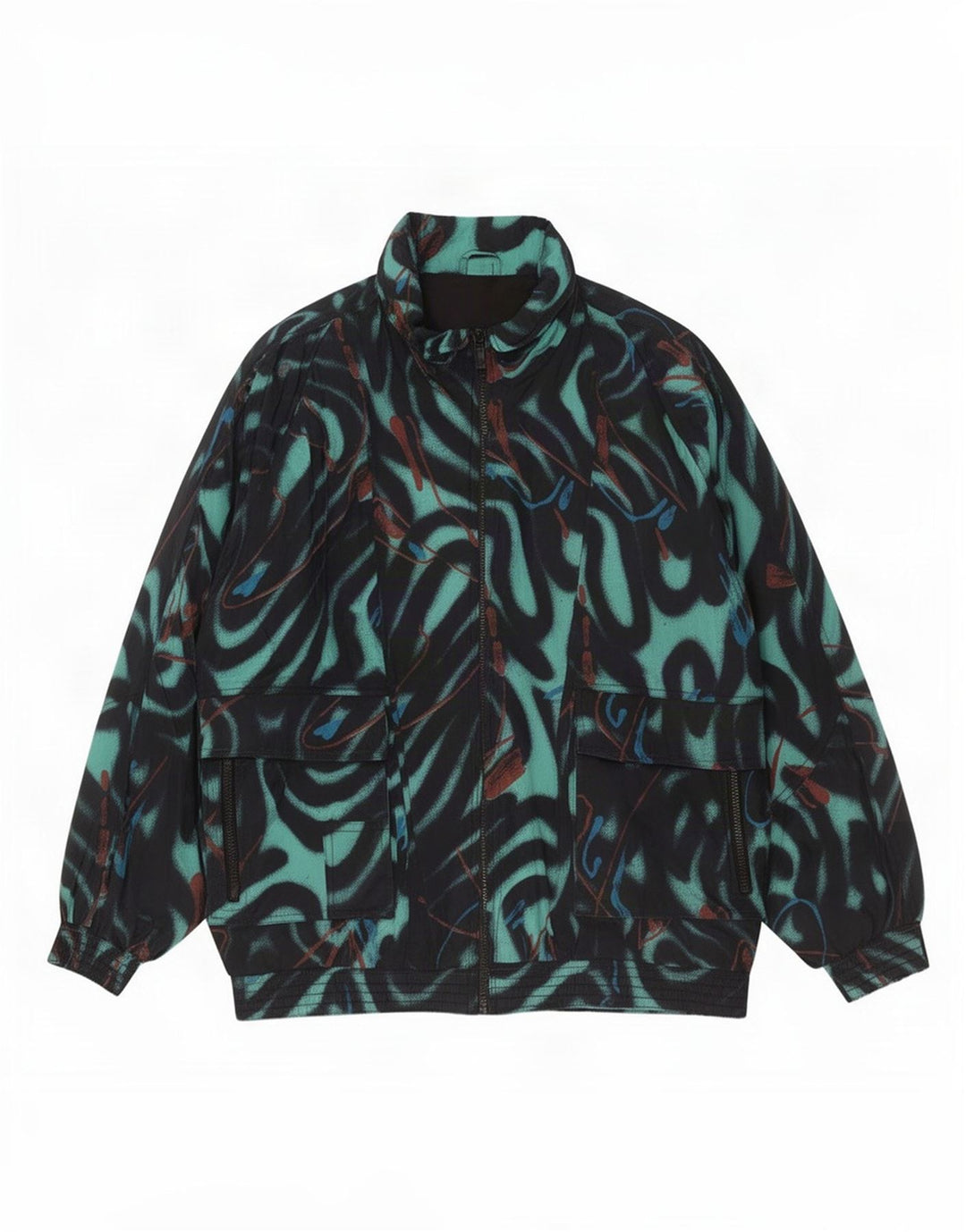 vintage Femmes Motif Abstrait Veste Coupe-Vent UK 20 2XL Noir