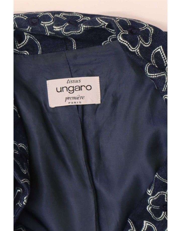 Ungaro Veste Blazer 2 Boutons pour Femme UK 8 Petit Bleu Marine Floral