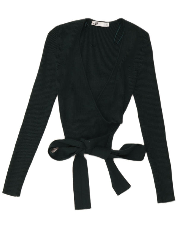 Zara Femme Wrap Cardigan Top UK 14 Large Vert Viscose