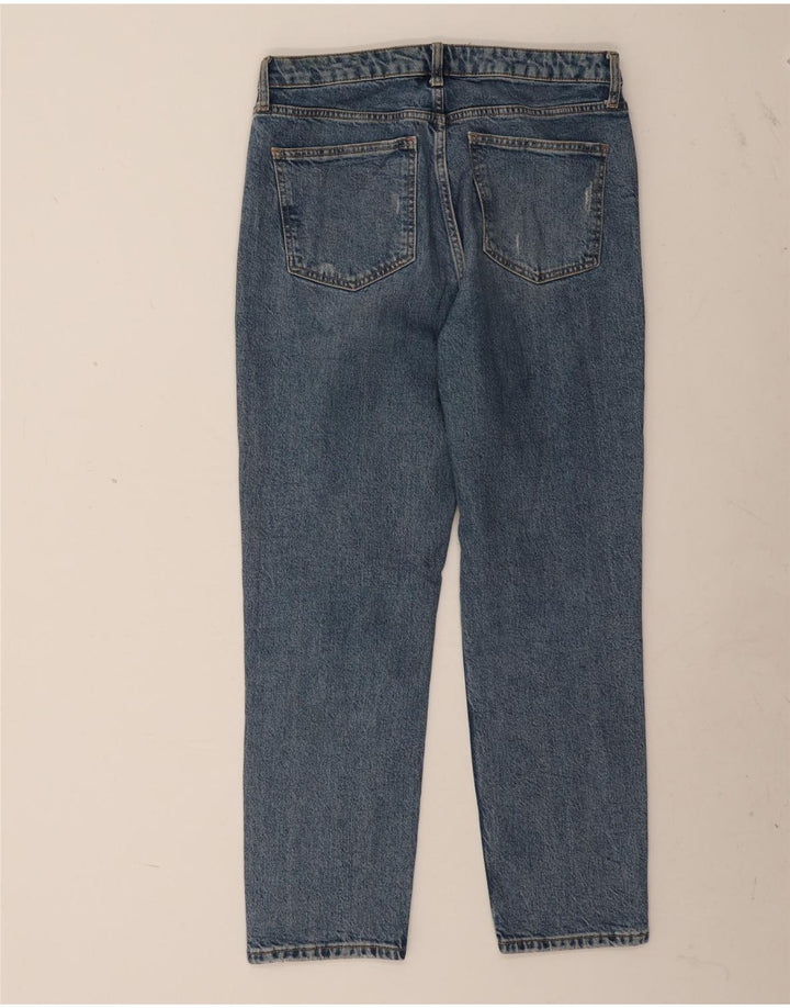 ZARA Jean droit vieilli pour femme EU 42 Large W32 L27 Bleu