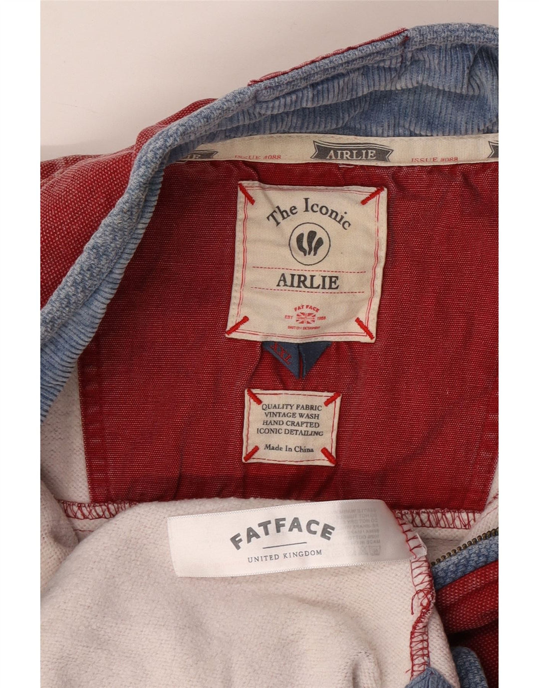 FAT FACE Homme Airlie Zip Neck Sweatshirt Jumper 2XL Rouge Coton