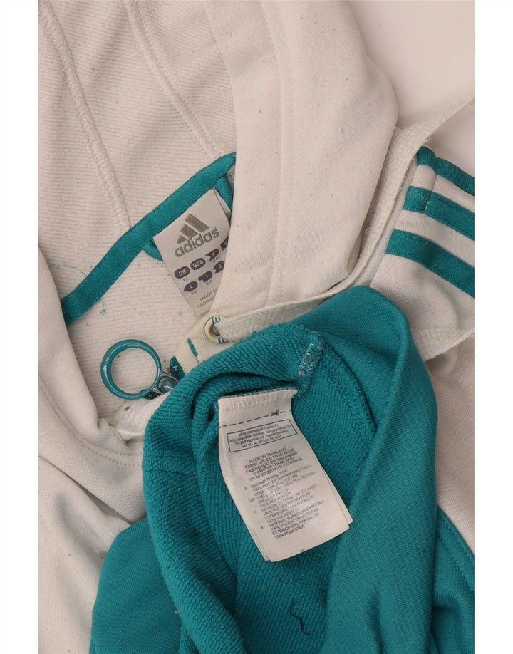 Adidas Pull à capuche zippé pour femme UK 12 Polyester color block blanc moyen