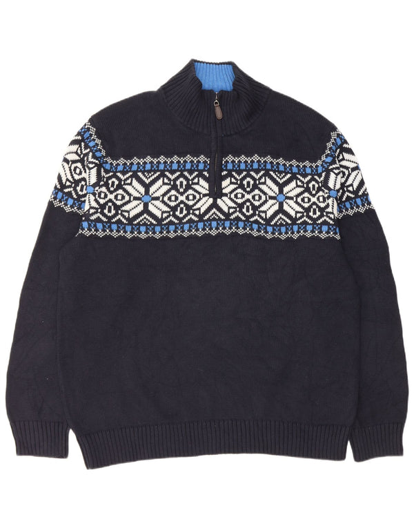 L.L.Bean Pull col zippé pour homme XL en coton Fair Isle bleu marine