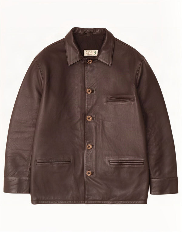 veste en cuir homme vintage IT 54 2XL Noir