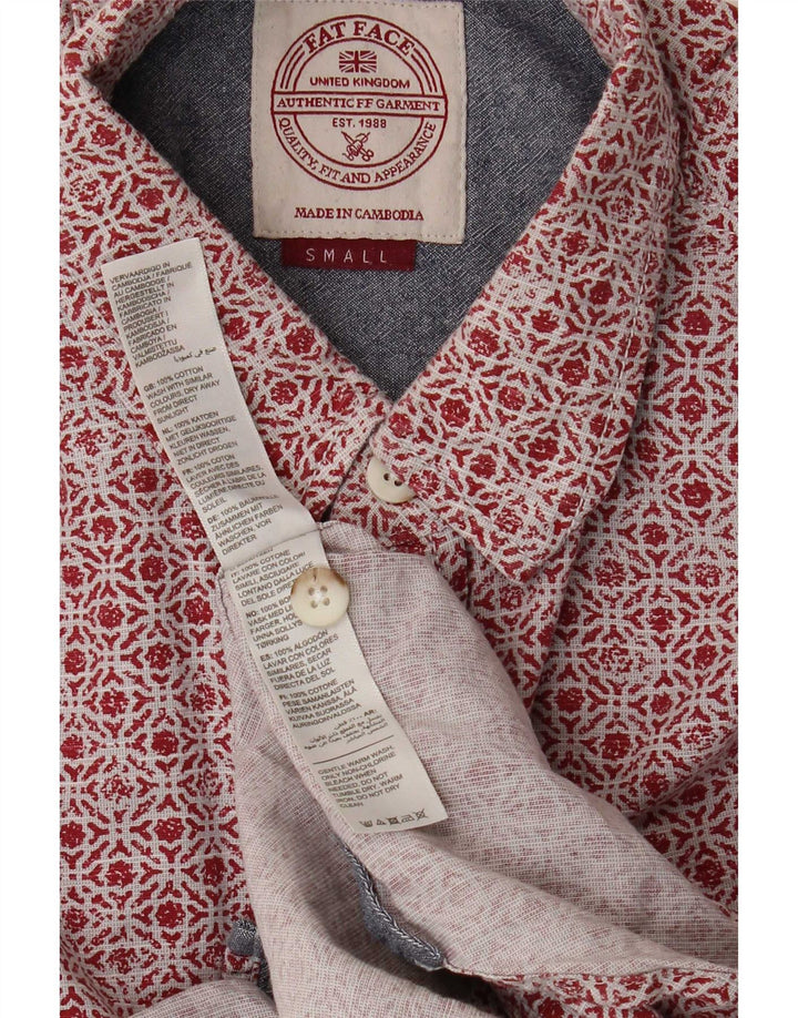 Fat Face Chemise à manches courtes pour homme Coupe régulière Petit coton géométrique rouge