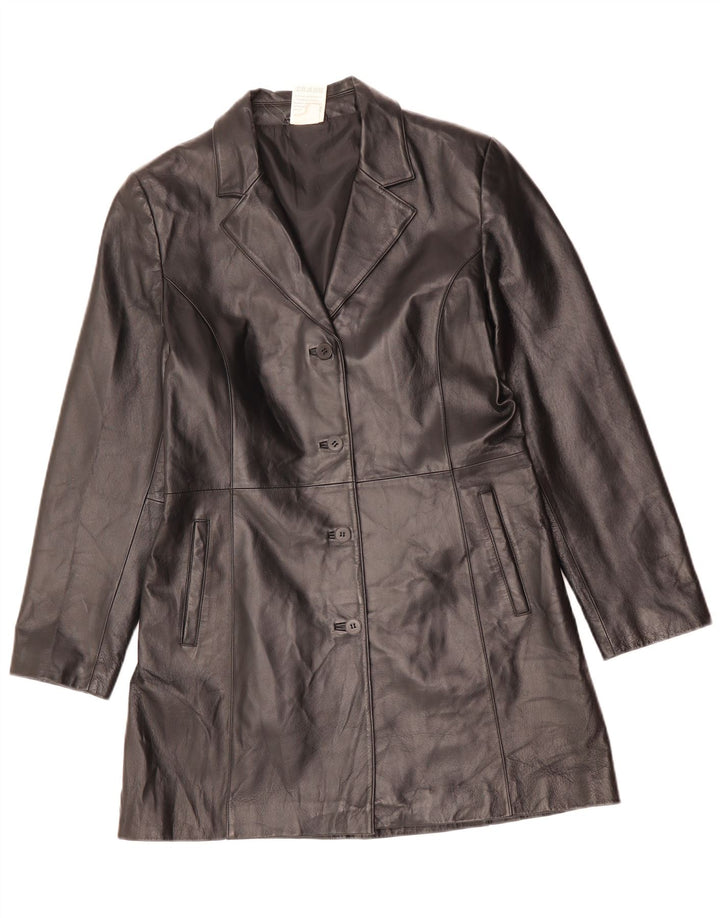 manteau en cuir femme vintage UK 14 Grand Polyester Noir