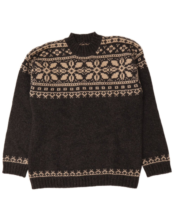 Cottonfield Mens Turtle Neck Jumper Sweater XL Grey Fair Isle Wool