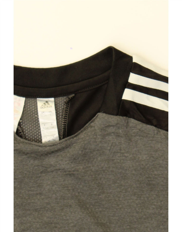 ADIDAS Boys Climalite T-Shirt Top 13-14 Years Grey Colourblock Polyester Vintage Adidas and Second-Hand Adidas from Messina Hembry 