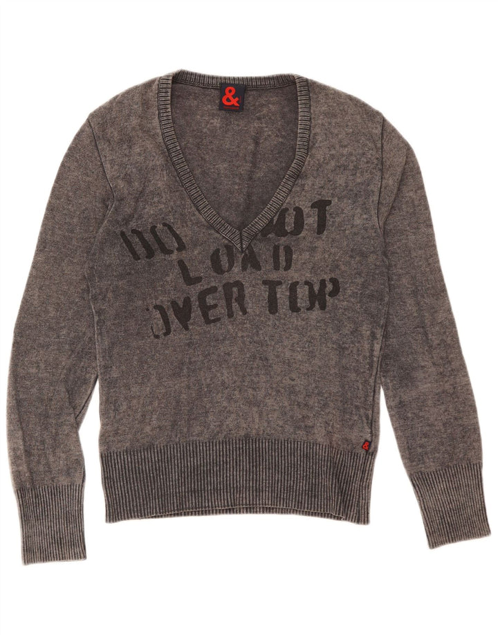 Dolce & Gabbana Pull graphique à col en V pour femme IT 44 Laine gris moyen