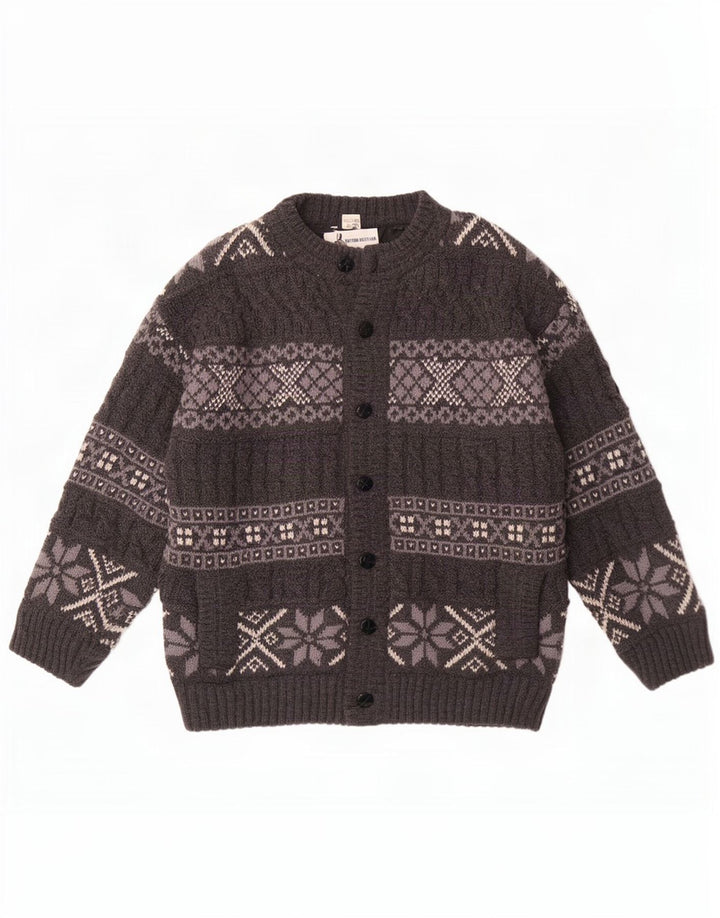 vintage Mens Cardigan Pull Grande Gris Fair Isle Laine