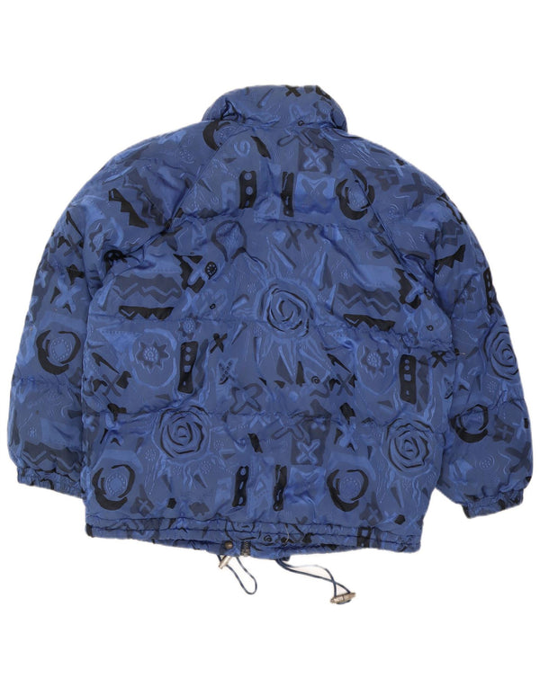 vintage Femme Rembourrée Veste de ski surdimensionnée UK 8 Petit Bleu Géométrique