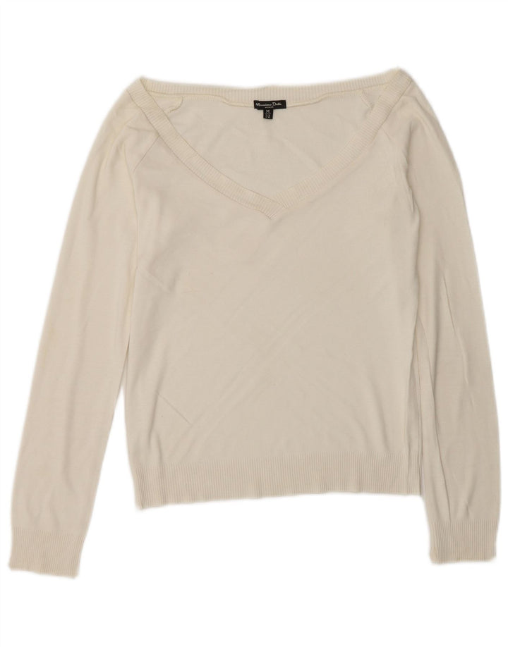 Massimo Dutti Pull court à col en V pour femme UK 12 Medium Off White