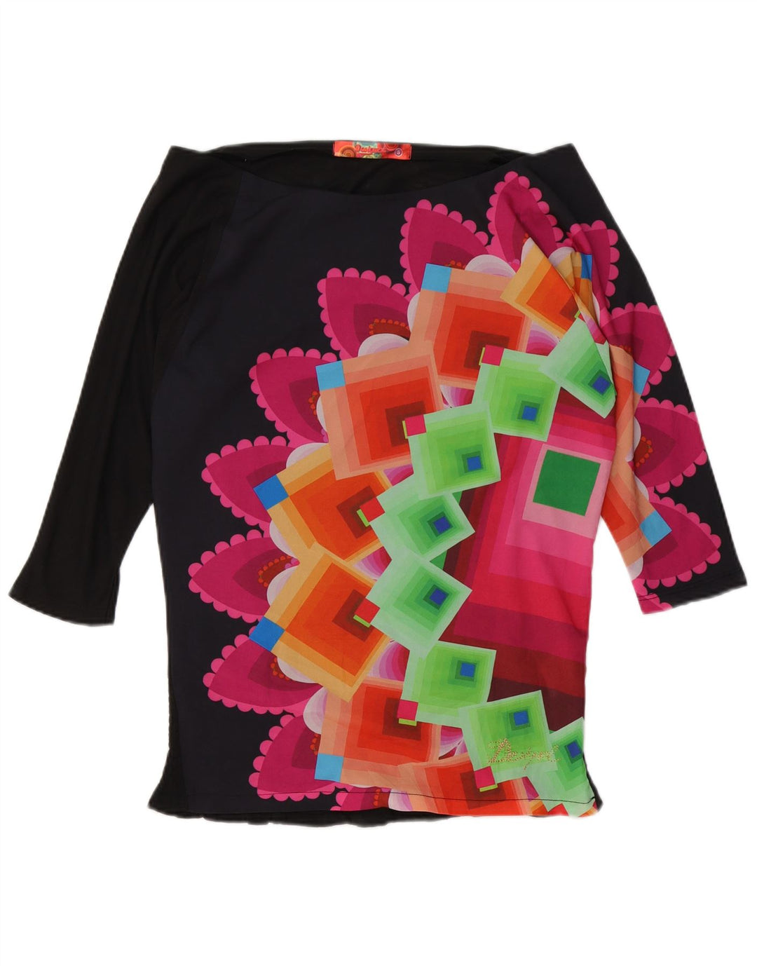 Desigual Haut surdimensionné graphique à épaules dénudées pour femme UK 10 Small Noir