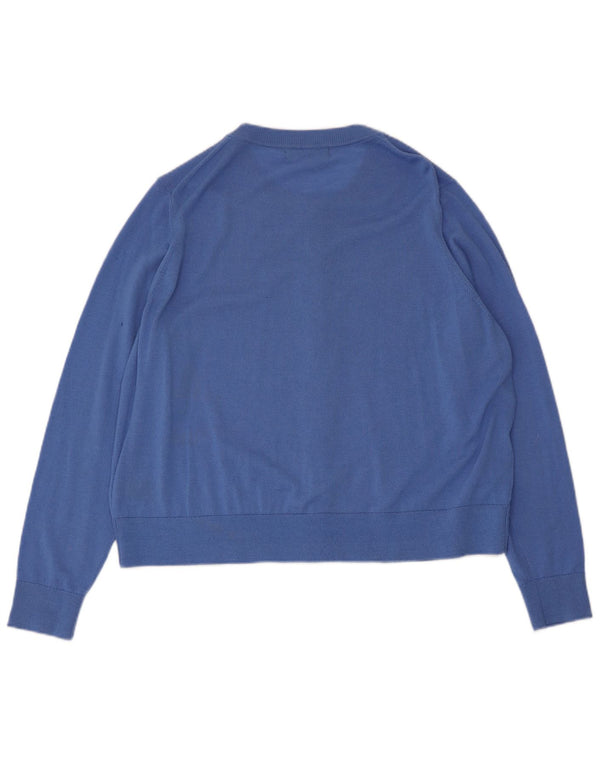 Marks & Spencer Pull Cardigan Femme UK 20 2XL Bleu Laine Mérinos
