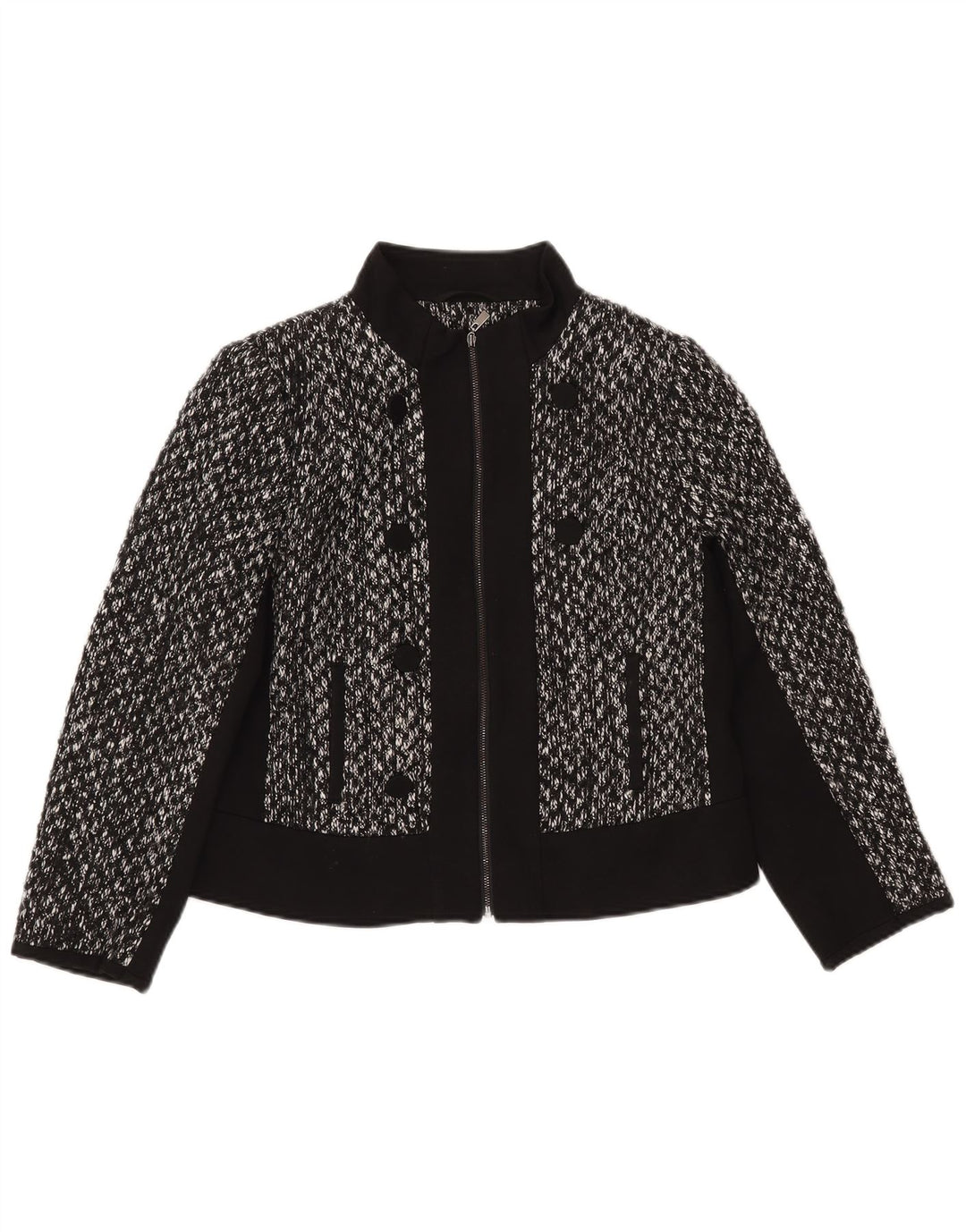 MARKS & SPENCER Veste Blazer Courte Femme UK 12 Moyen Noir Moucheté