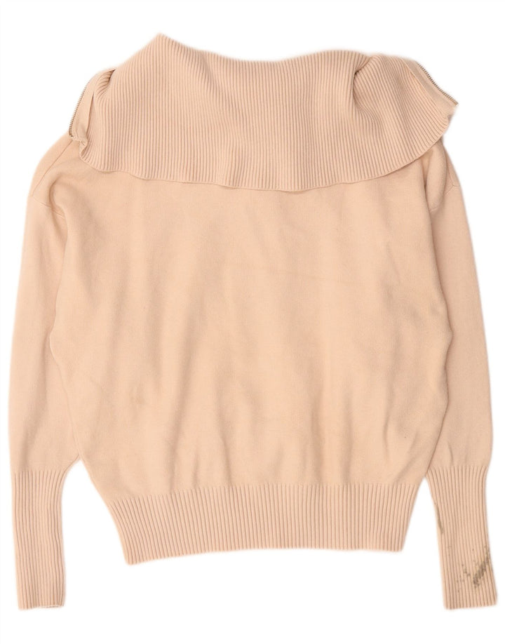 Zara Pull surdimensionné à col zippé pour femme UK 14 Viscose beige moyen