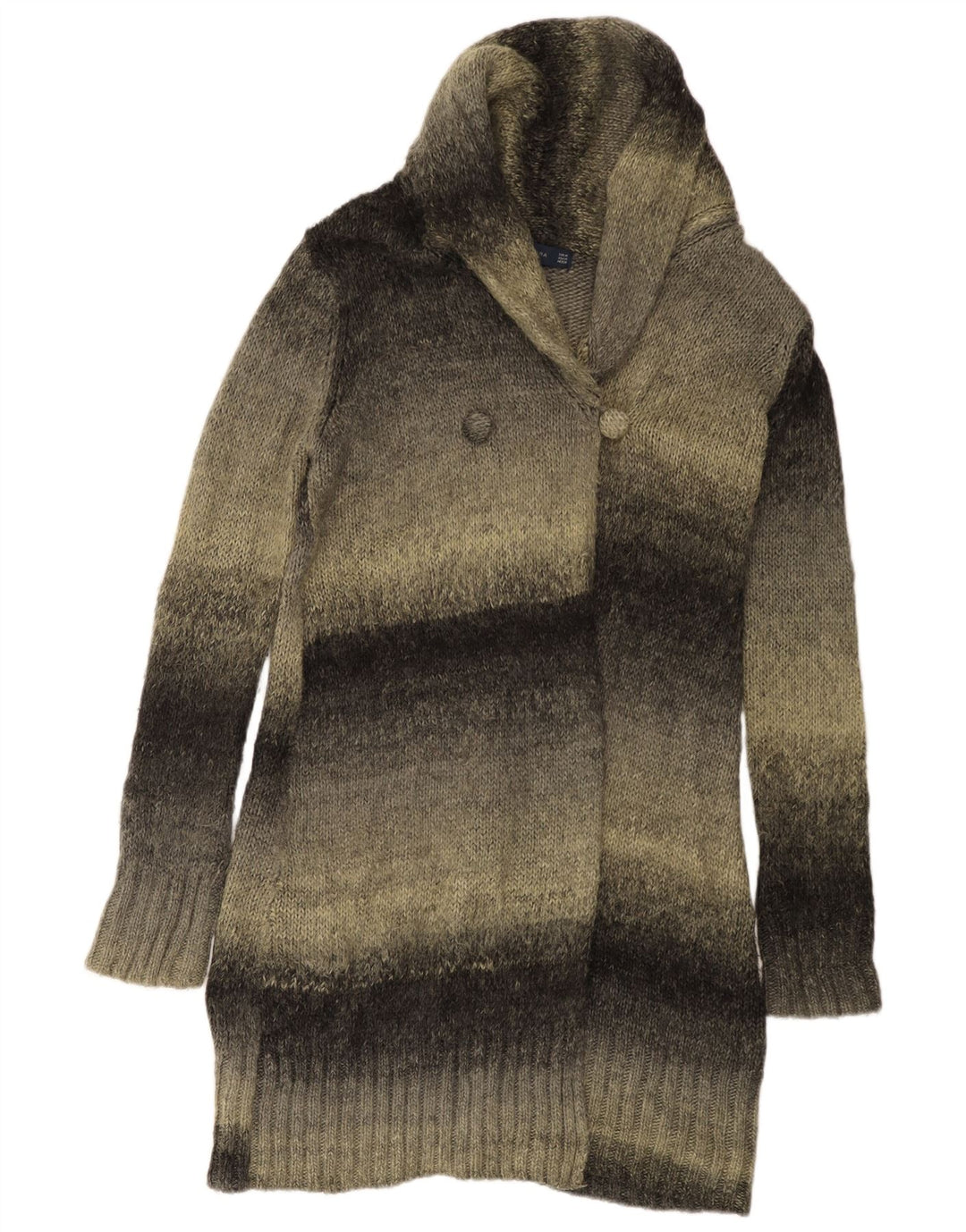 Zara Womens Longline Cardigan Sweater UK 14 Acrylique rayé gris moyen