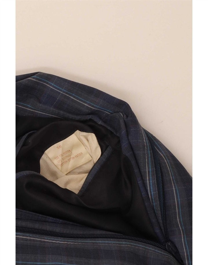 vintage Mens Bomber Jacket IT 50 Grand Bleu Marine Check Polyester