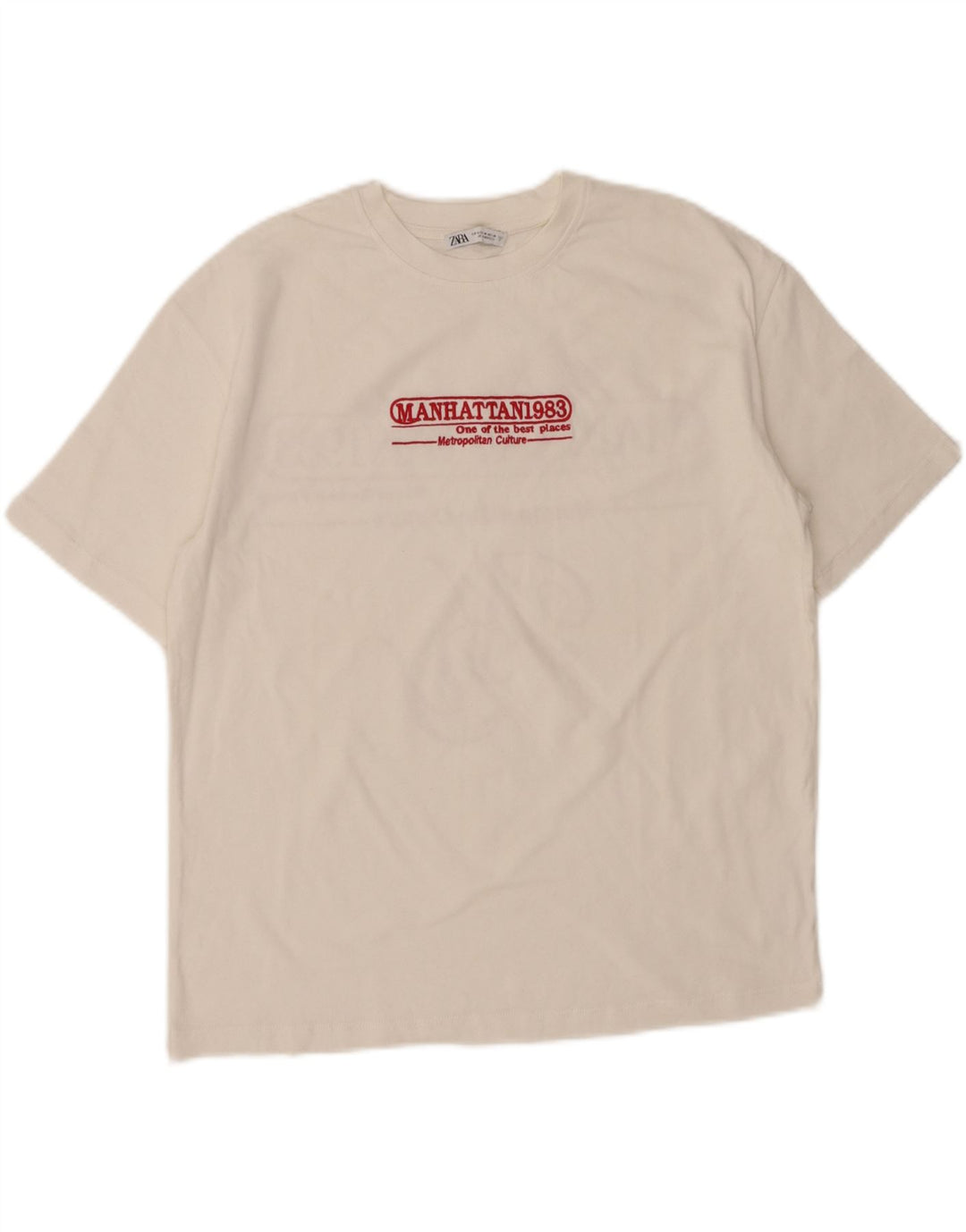 ZARA Womens Graphic T-Shirt Top UK 14 Medium White Cotton Vintage Zara and Second-Hand Zara from Messina Hembry 