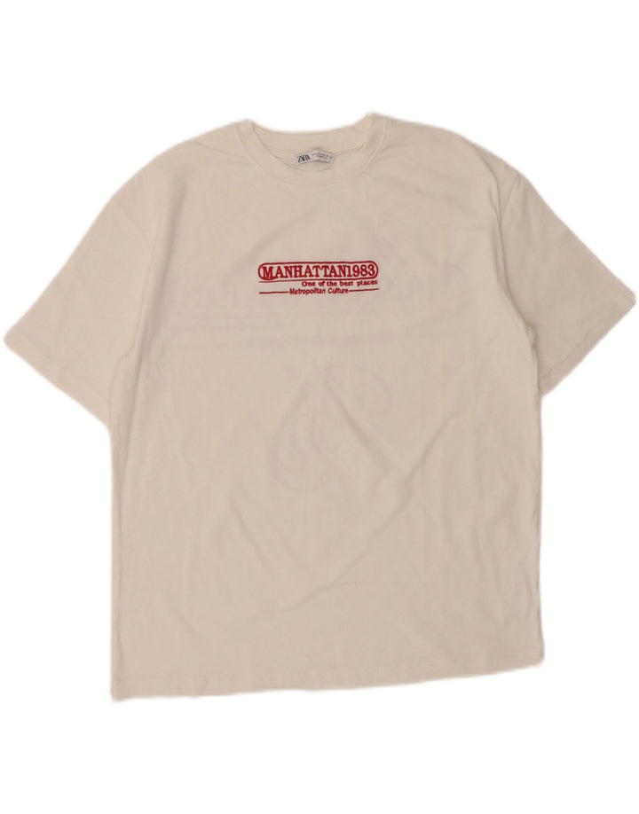 ZARA Womens Graphic T-Shirt Top UK 14 Medium White Cotton Vintage Zara and Second-Hand Zara from Messina Hembry 