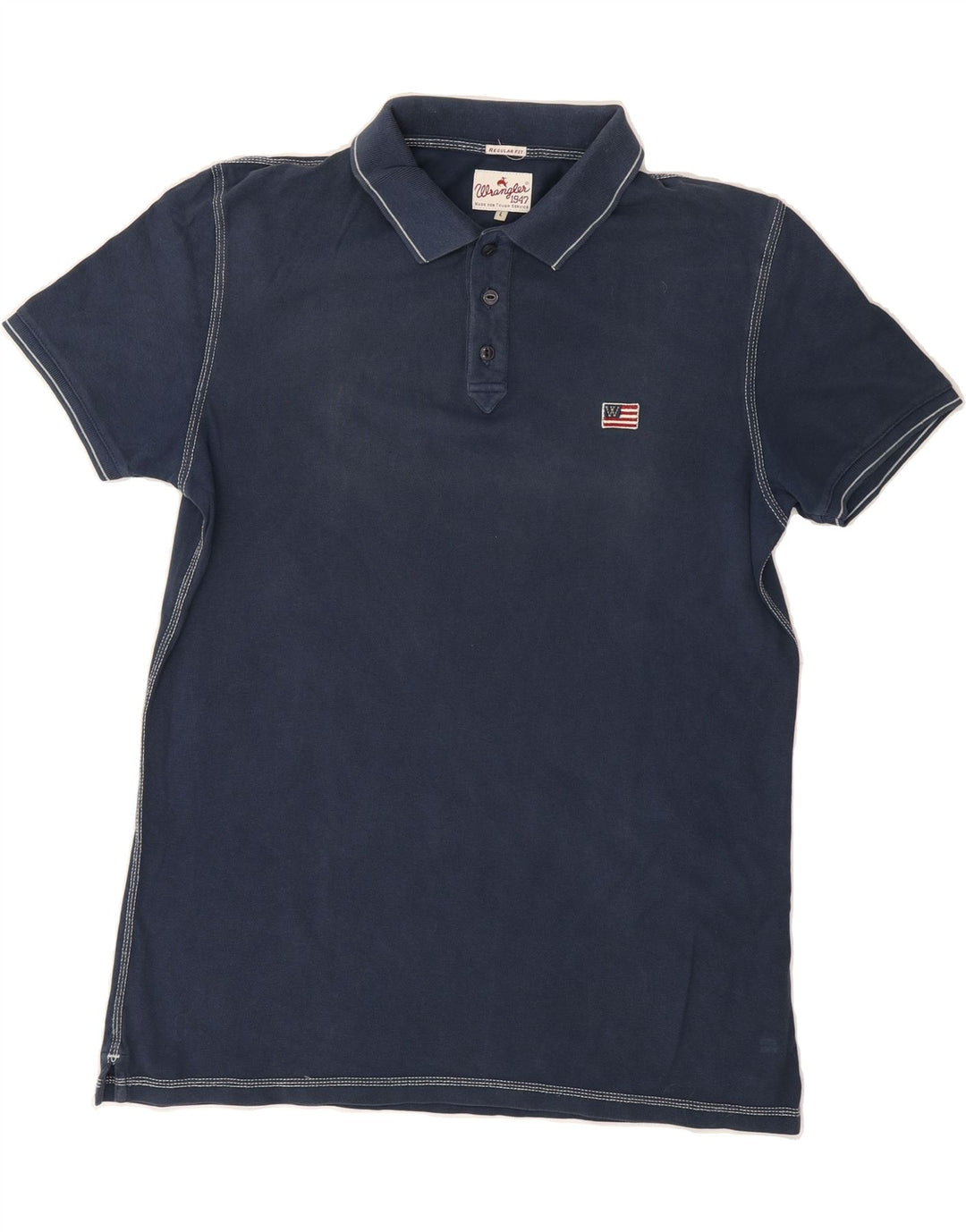 WRANGLER Mens Regular Fit Polo Shirt Large Navy Blue Cotton Vintage Wrangler and Second-Hand Wrangler from Messina Hembry 