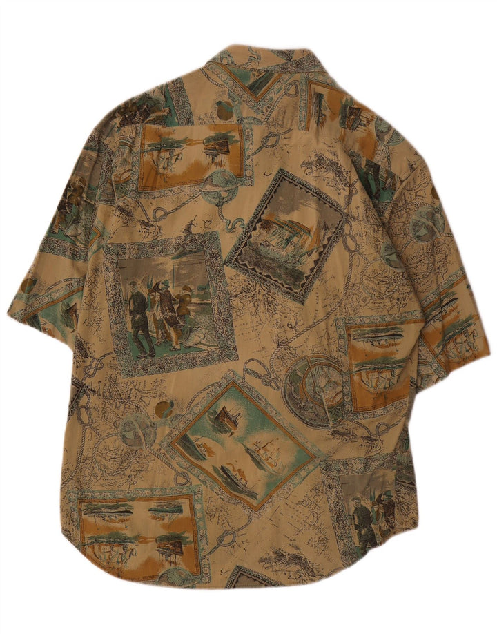 Studio Chemise Graphique à Manches Courtes Homme Large Beige Patchwork Viscose