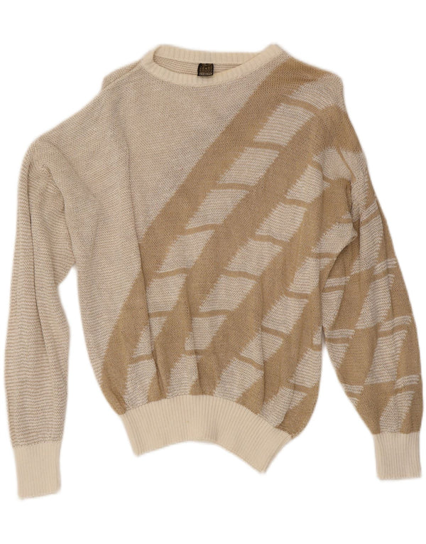 vintage Womens Boat Neck Jumper Sweater UK 16 Grand Beige Géométrique