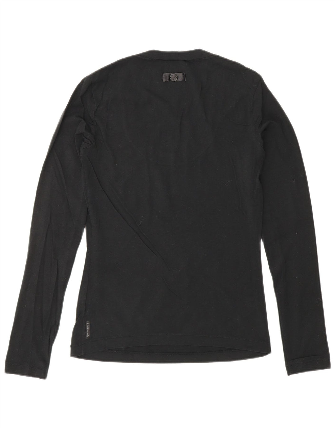 ARMANI JEANS Haut Femme Manches Longues UK 10 Petit Coton Noir