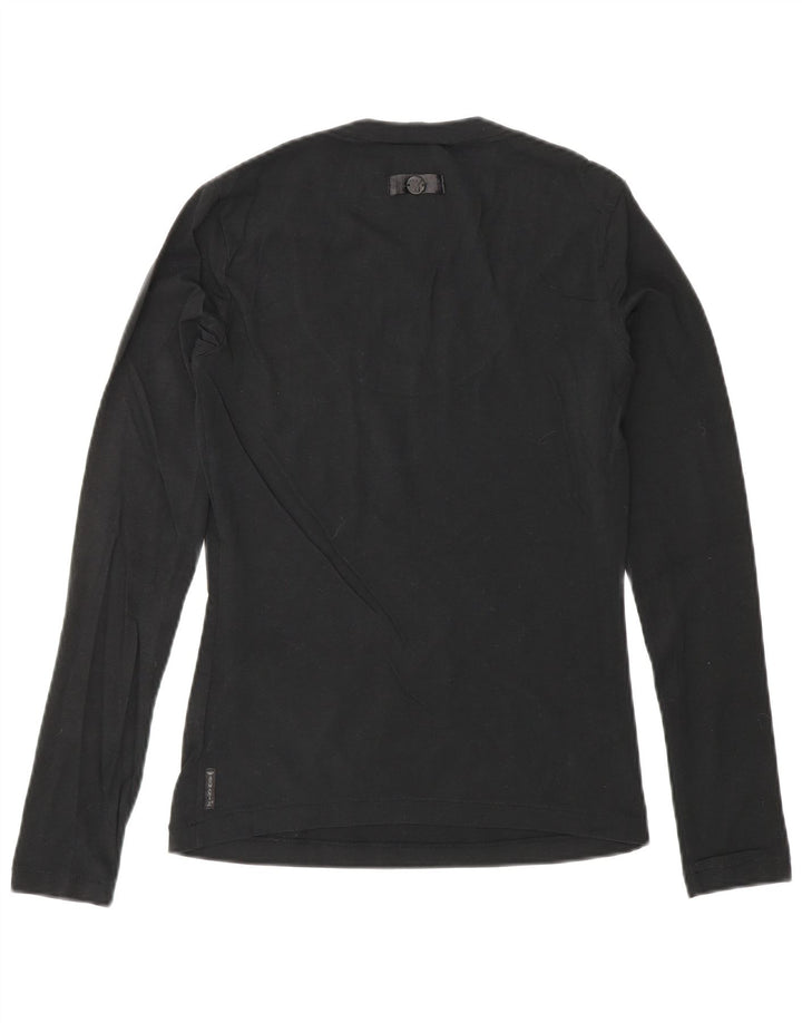 ARMANI JEANS Haut Femme Manches Longues UK 10 Petit Coton Noir