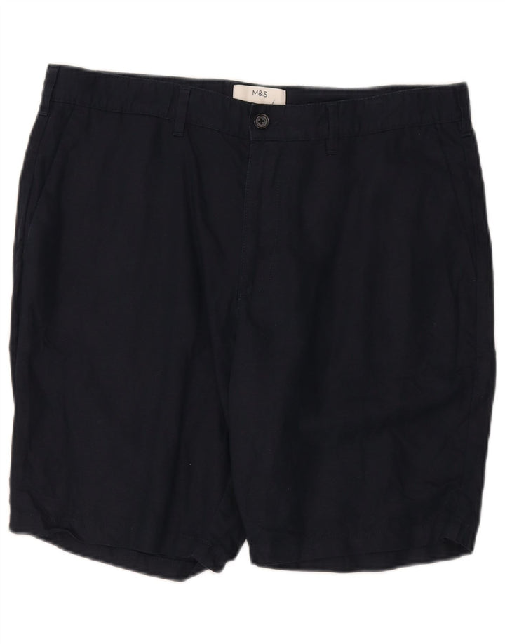 Marks & Spencer Short Chino Homme W36 Large Bleu Marine Lin