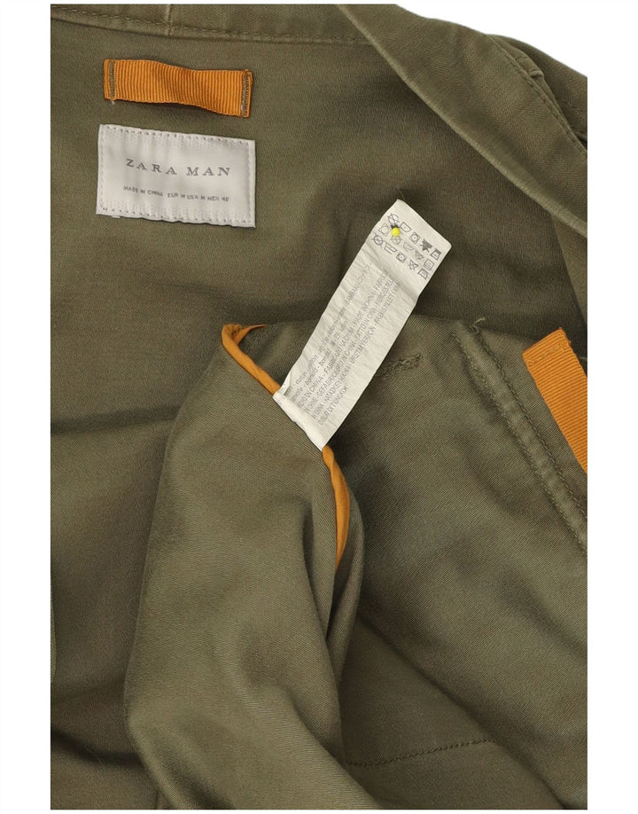 Zara Veste Blazer Ouverte Homme UK 38 Coton Vert Moyen