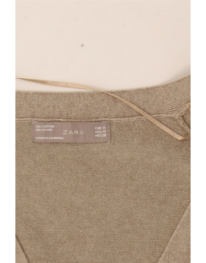 ZARA Femme Cardigan Pull UK 12 Moyen Beige Coton