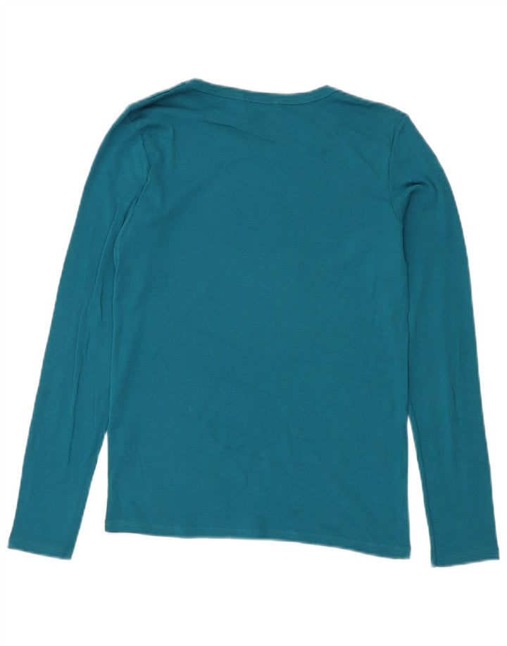 BENETTON Haut graphique à manches longues pour femme UK 10 Petit Bleu Coton
