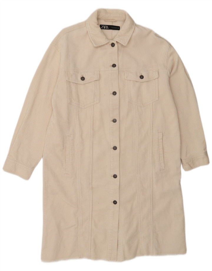 Zara Manteau en velours côtelé pour femme UK 12 Medium Off White Cotton