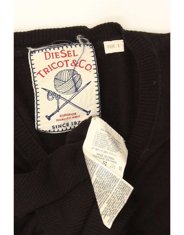 Diesel Pull col V pour homme en coton noir Large