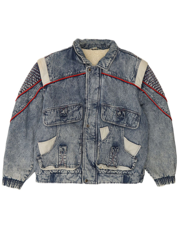 vintage Mens Sherpa Denim Veste IT 48/50 Bleu Moyen Colourblock Coton