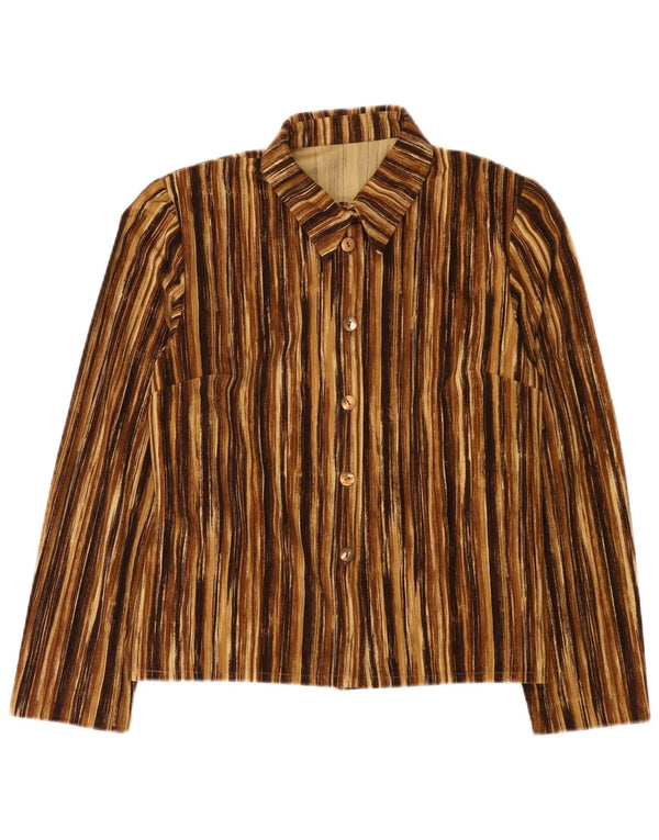 chemise femme vintage UK 12 Rayé Brun Moyen