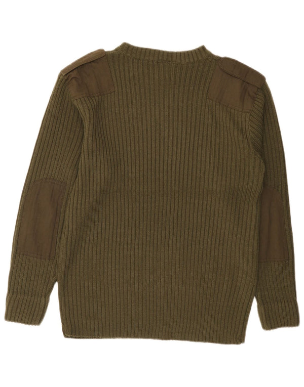 vintage Mens Militaire Boat Neck Jumper Pull Grand Kaki Acrylique
