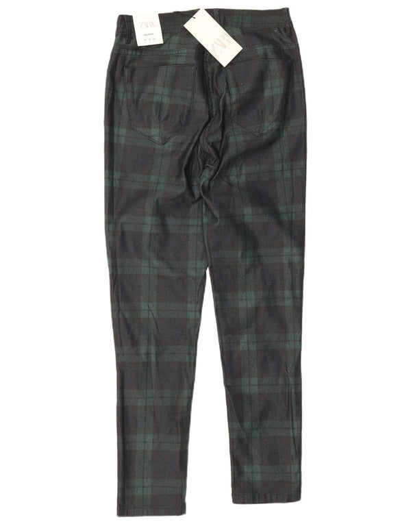 Zara Pantalon décontracté skinny pour homme EU 38 Petit W30 L26 Vert à carreaux en coton