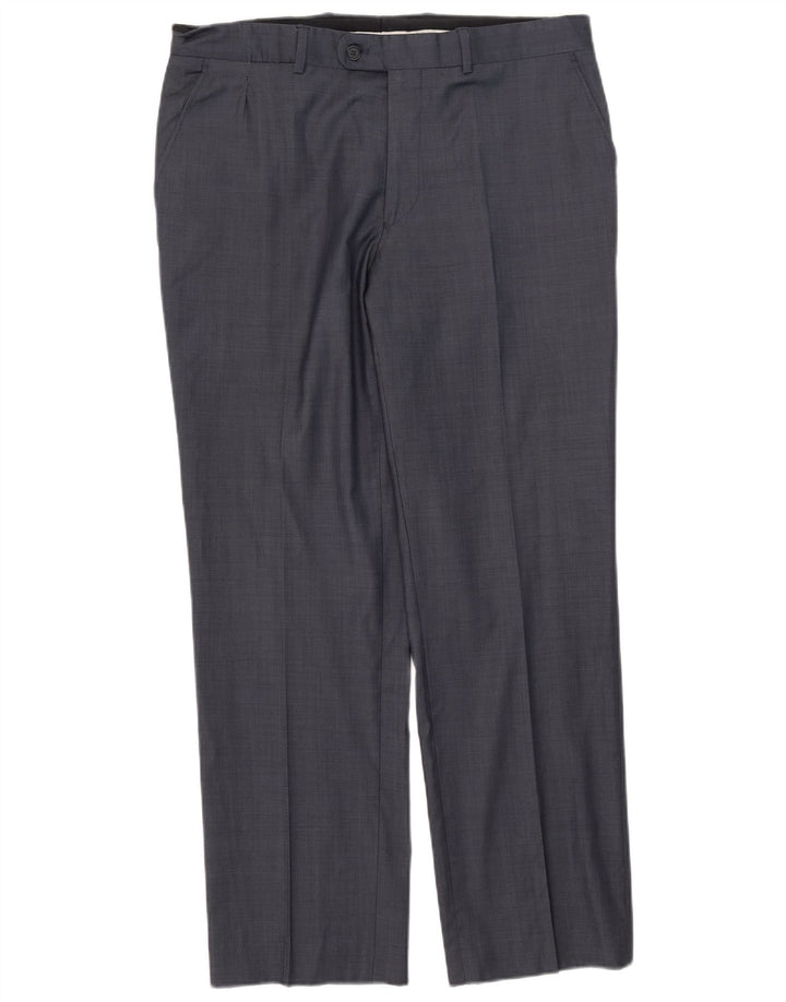 Zara Pantalon De Costume Droit Homme W44 L31 Bleu Marine Laine