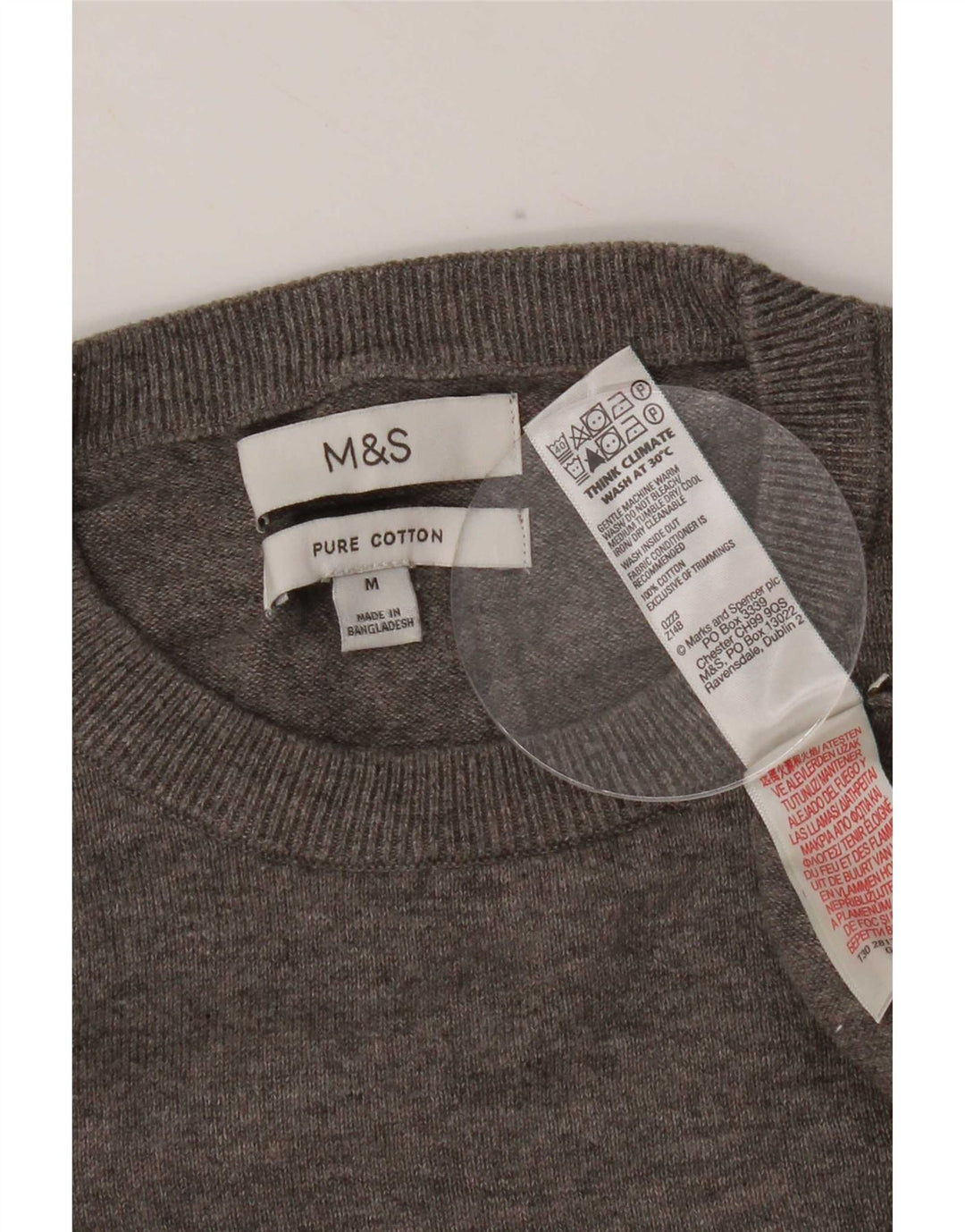 Marks & Spencer Pull Col Ras du Cou Homme Gris Moyen Coton