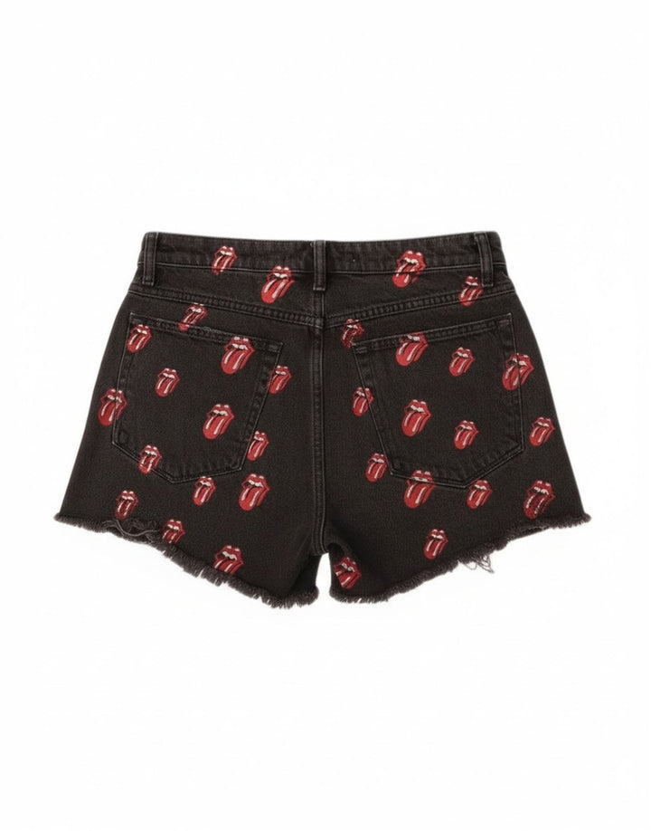 Zara Short en jean graphique vieilli pour femme EU 40 Medium W30 Noir