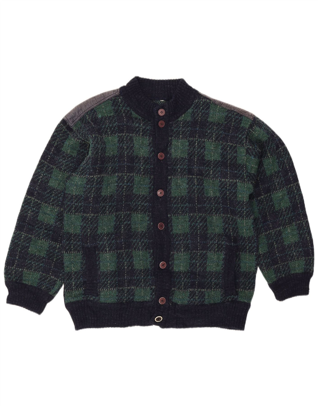 vintage Homme Cardigan Pull IT 54 XL Bleu Marine Check Laine