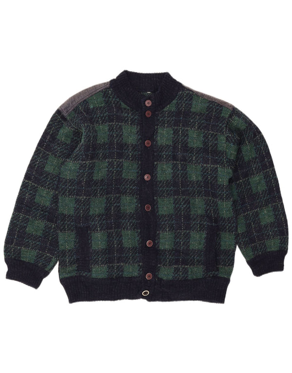 vintage Homme Cardigan Pull IT 54 XL Bleu Marine Check Laine